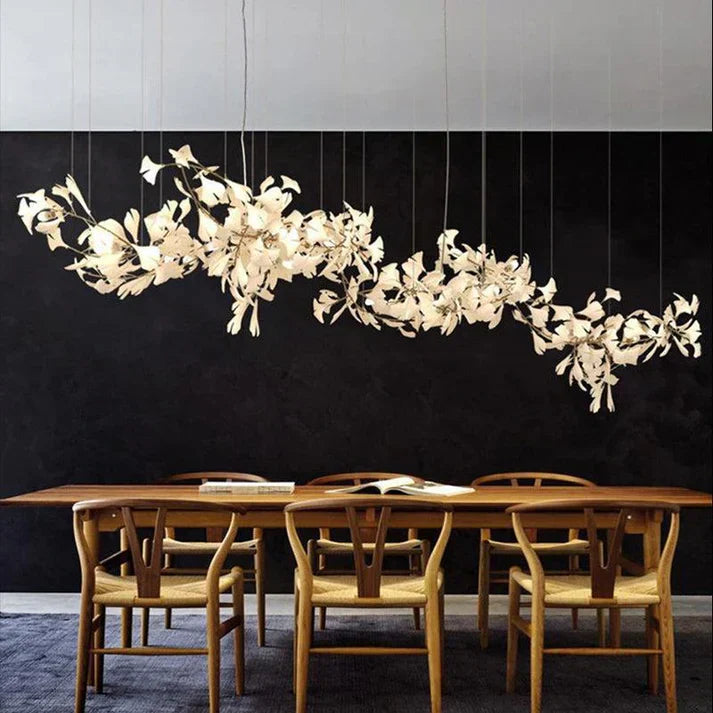 Modern Creative Ginkgo Ceramic Linear Chandelier - Zonesus