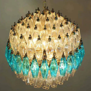 Murano Chandelier – Poliedri – 140 glass – Transparent/Blue - Zonesus