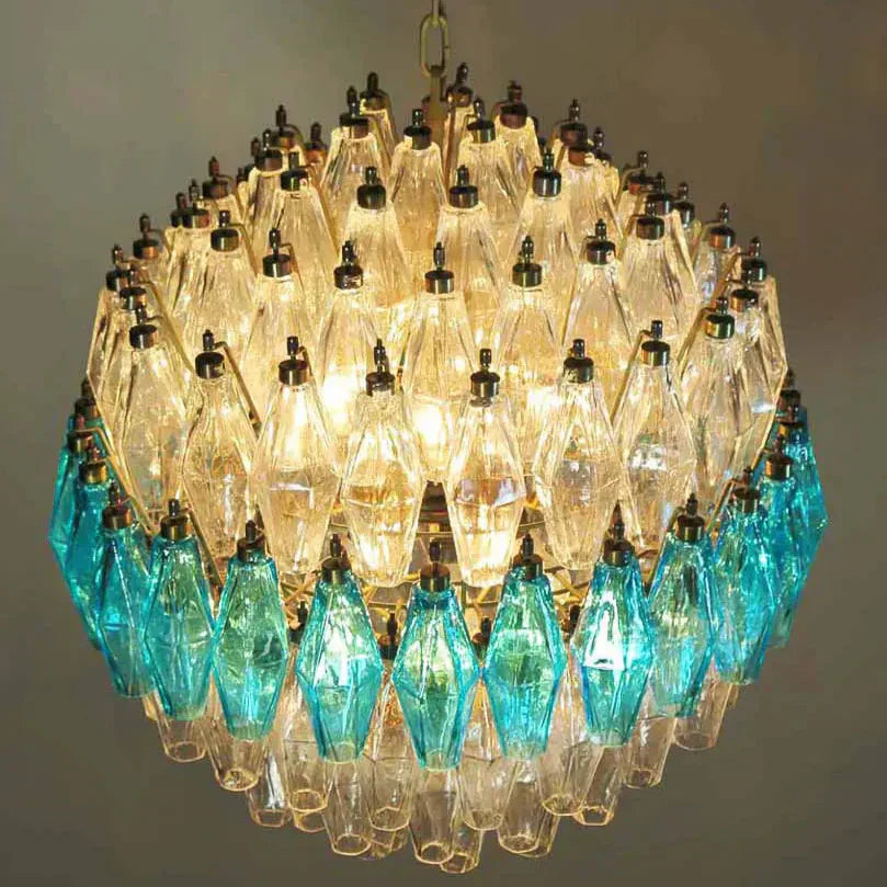 Murano Chandelier – Poliedri – 140 glass – Transparent/Blue - Zonesus