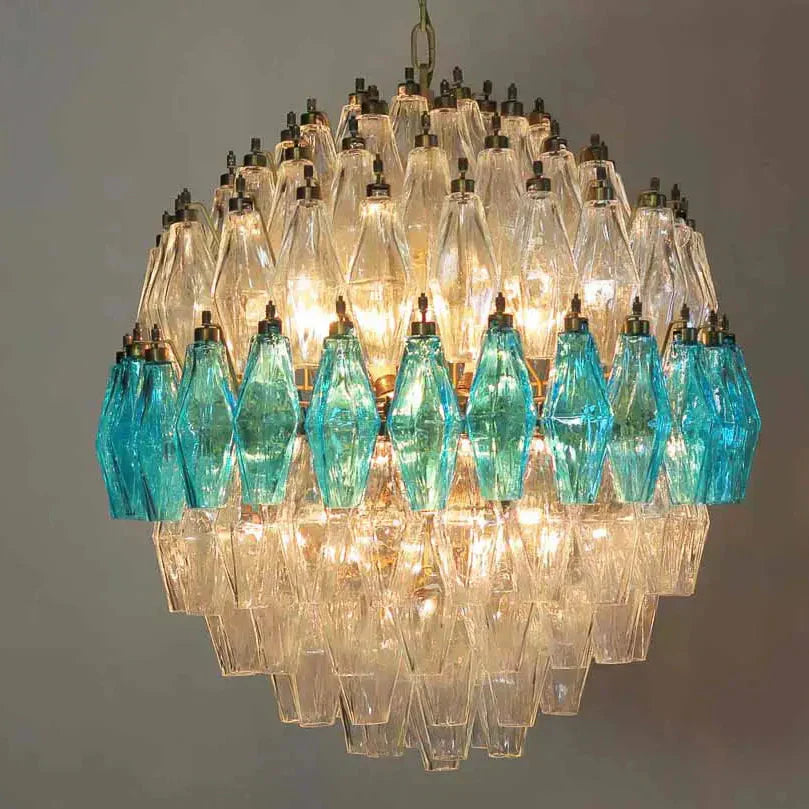 Murano Chandelier – Poliedri – 140 glass – Transparent/Blue - Zonesus
