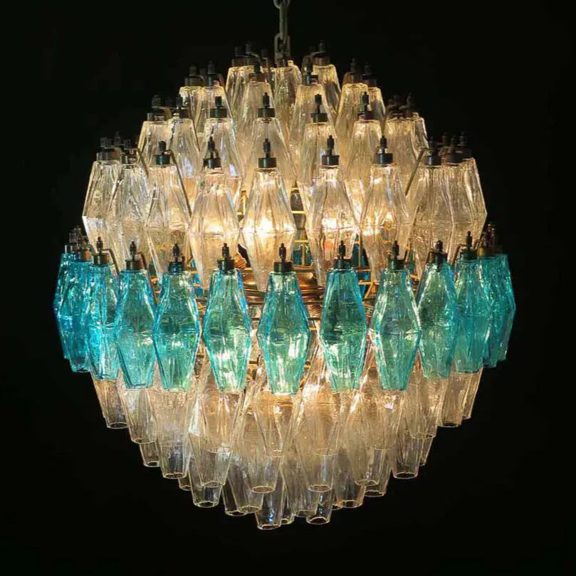 Murano Chandelier – Poliedri – 140 glass – Transparent/Blue - Zonesus
