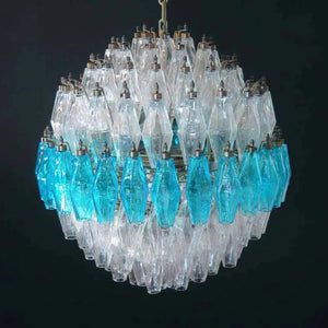 Murano Chandelier – Poliedri – 140 glass – Transparent/Blue - Zonesus