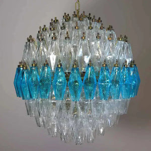 Murano Chandelier – Poliedri – 140 glass – Transparent/Blue - Zonesus