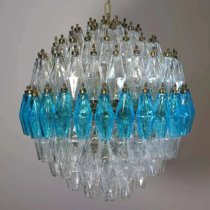 Murano Chandelier – Poliedri – 140 glass – Transparent/Blue - Zonesus