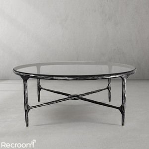Thaddeo Glass Round Coffee Table 36" 55" - Zonesus