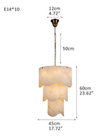 White Alabaster and Antique Brass Finish Layered Pendant Light Wide 18"