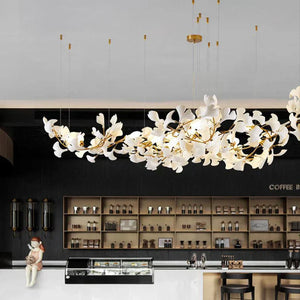 Modern Creative Ginkgo Ceramic Linear Chandelier - Zonesus