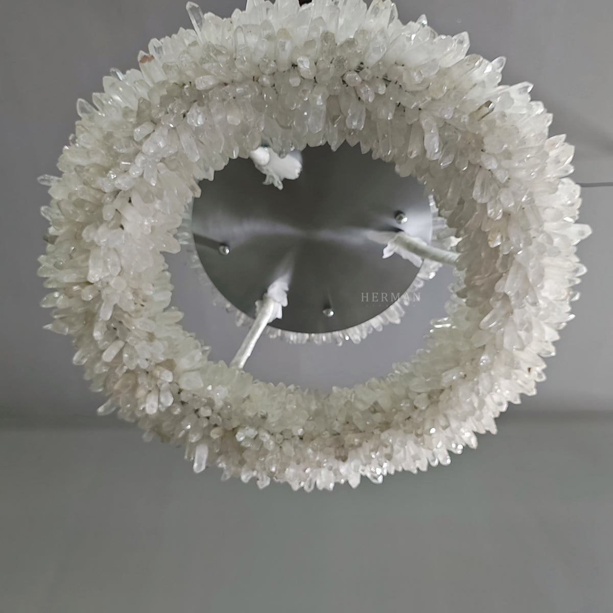 Cervine Round Clear Geode Quartz Crystal Ring Chandelier 24" - Zonesus