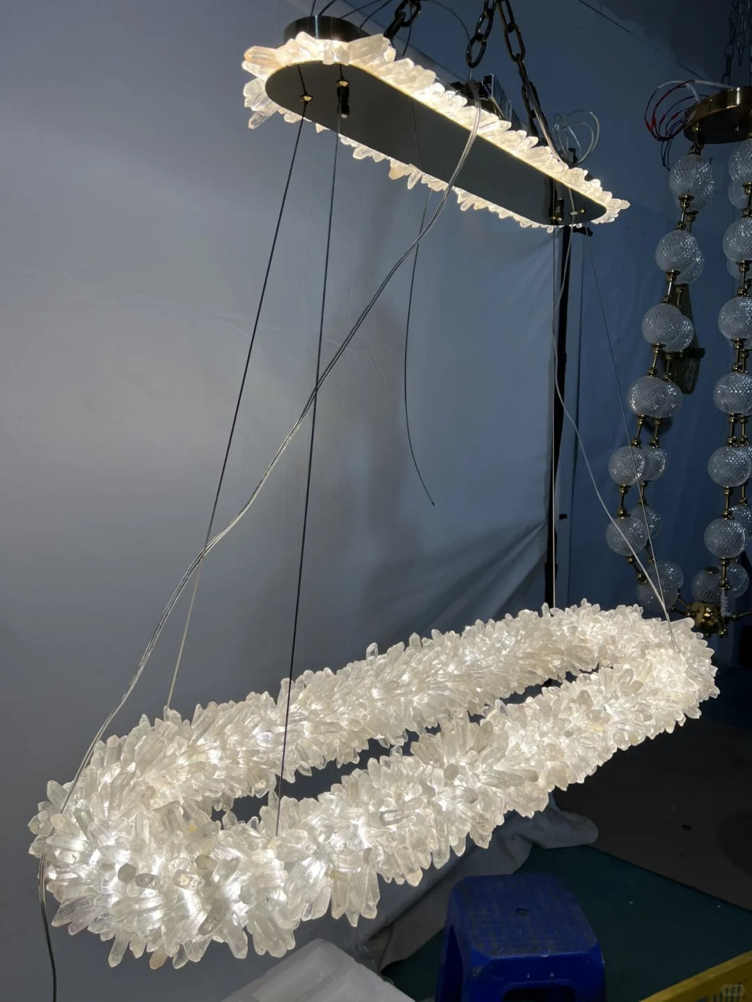 Cervine Oval Clear Geode Quartz Crystal Chandelier 47" - Zonesus