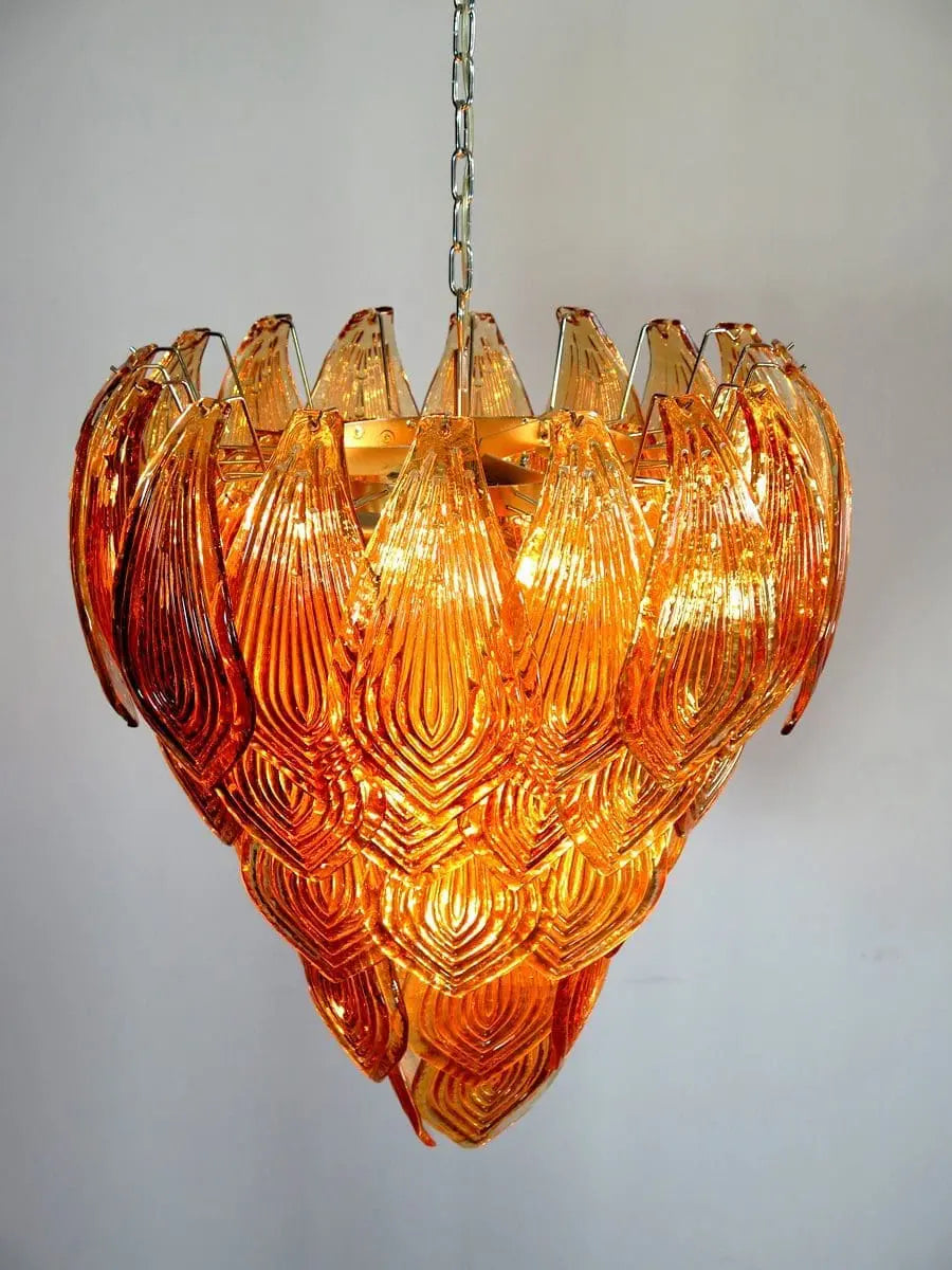 Murano Chandelier – 52 Felci glass leaves – Amber - Zonesus
