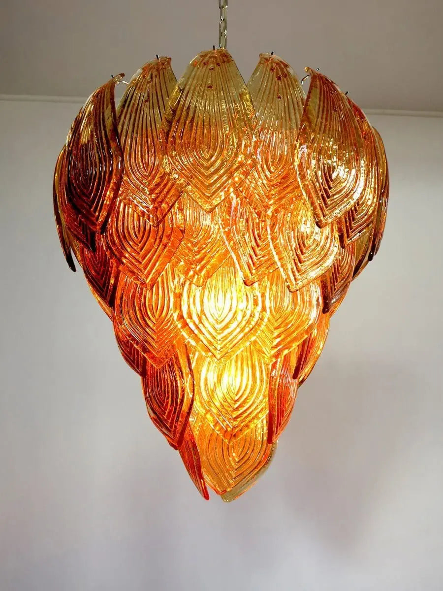 Murano Chandelier – 52 Felci glass leaves – Amber - Zonesus