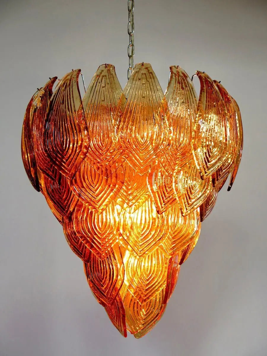 Murano Chandelier – 52 Felci glass leaves – Amber - Zonesus