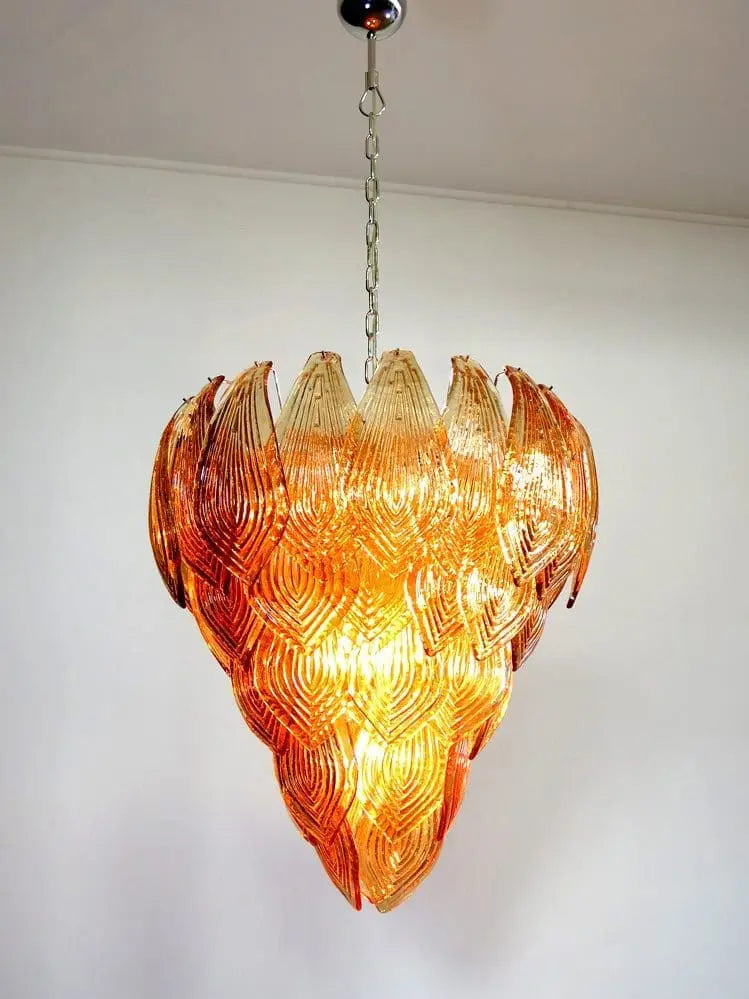 Murano Chandelier – 52 Felci glass leaves – Amber - Zonesus