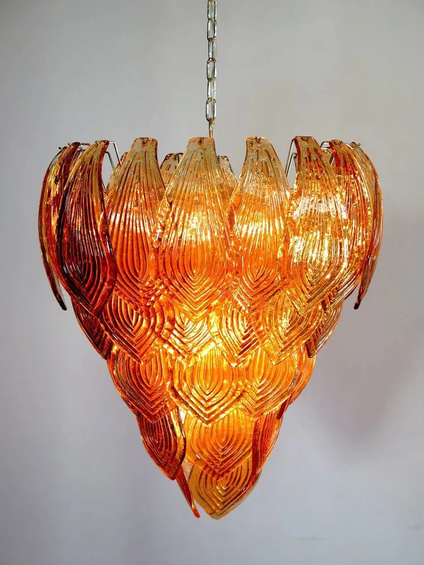 Murano Chandelier – 52 Felci glass leaves – Amber - Zonesus