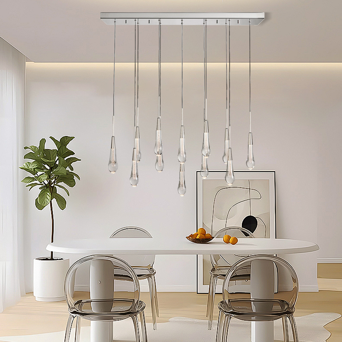 Solitaire Crystal Linear Chandelier 37" 50" 60'' 70" 87" 120''W - Zonesus