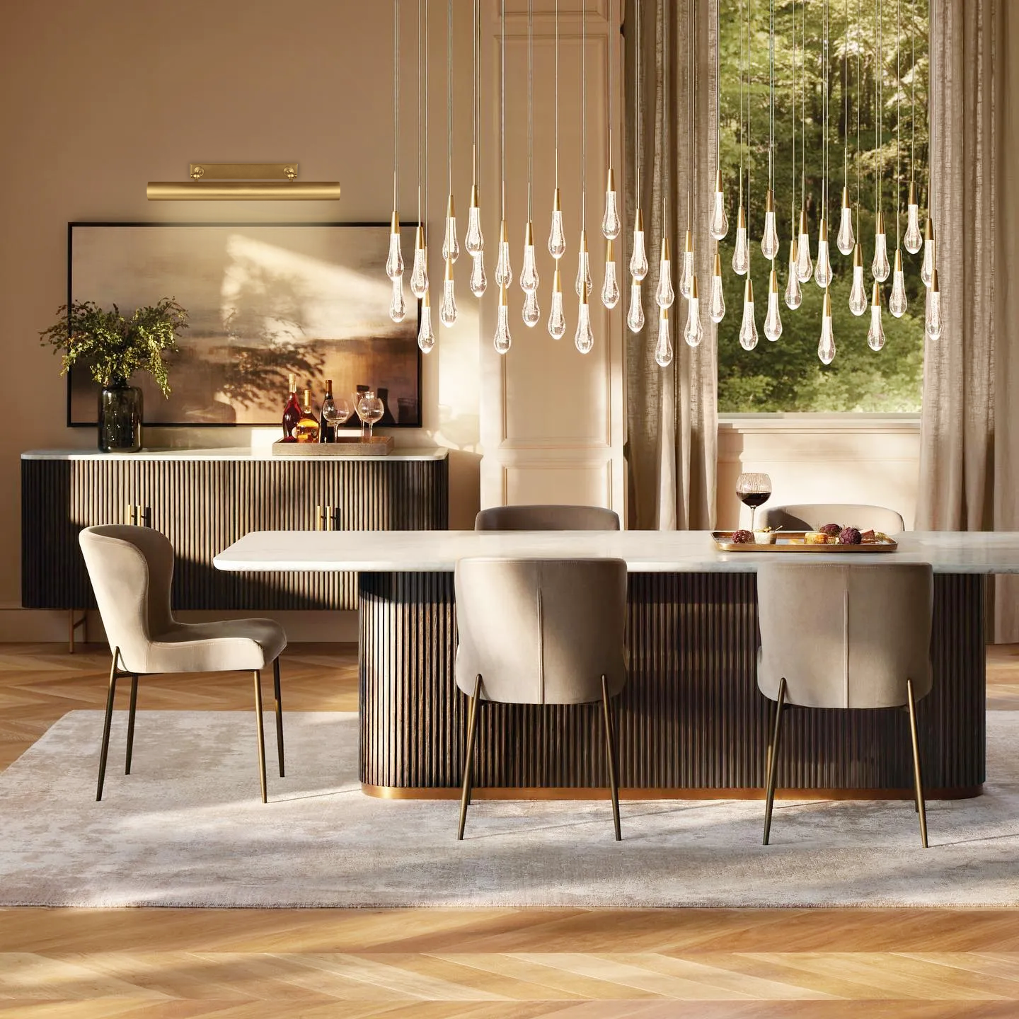 Solitaire Crystal Linear Chandelier 37" 50" 60'' 70" 87" 120''W - Zonesus