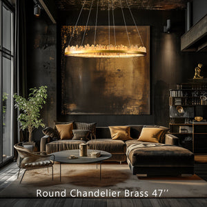 Cervine Round Brass & Clear Geode Quartz Crystal Chandelier 36" - Zonesus