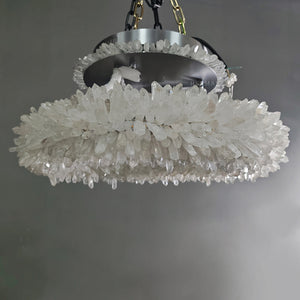 Cervine Round Clear Geode Quartz Crystal Ring Chandelier 24" - Zonesus