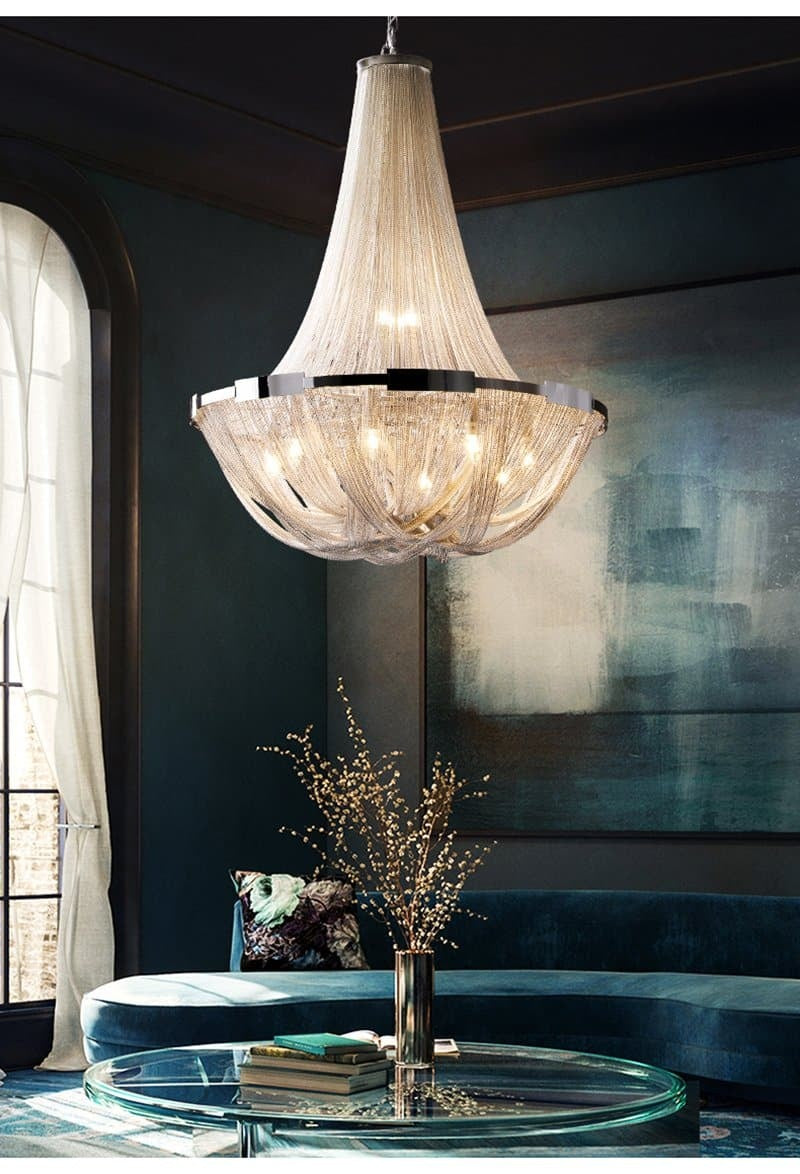 Alisa Luxury Plated Aluminum Chain Tassel Chandelier Diameter 24" 31" - Zonesus