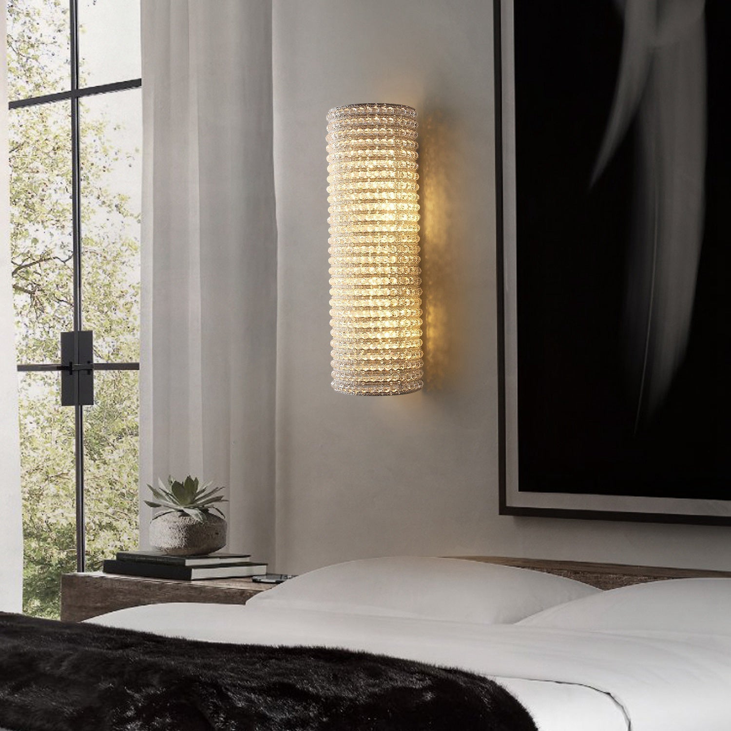 Halo Clear Crystal Beads Wall Sconce 21"H - Zonesus