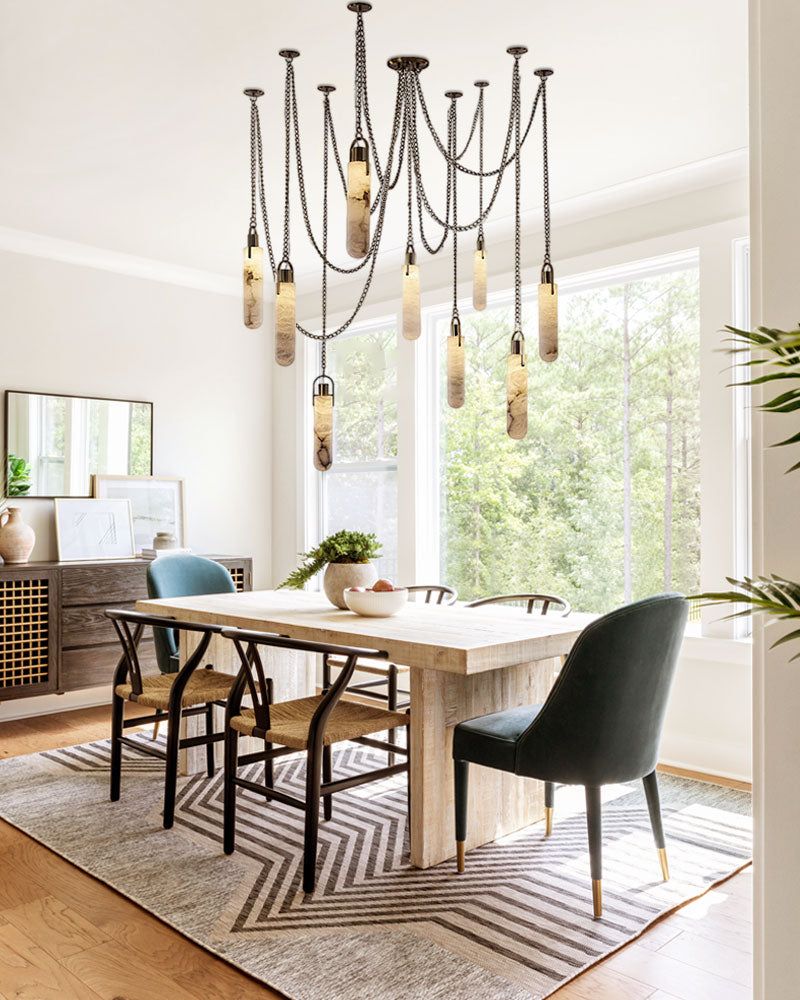 9-lights Brass Dome Pendant Chain Light over island lighting  | Cluster Alabaster Lighting
