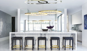 Cervine Round Brass & Clear Geode Quartz Crystal Chandelier 36" - Zonesus