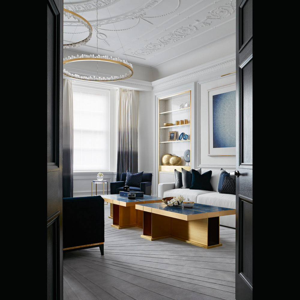 Cervine Round Brass & Clear Geode Quartz Crystal Chandelier 36" - Zonesus