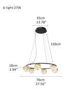 Black metal Ring pendant light with ceiling globe alabaster | 6/9/12-light