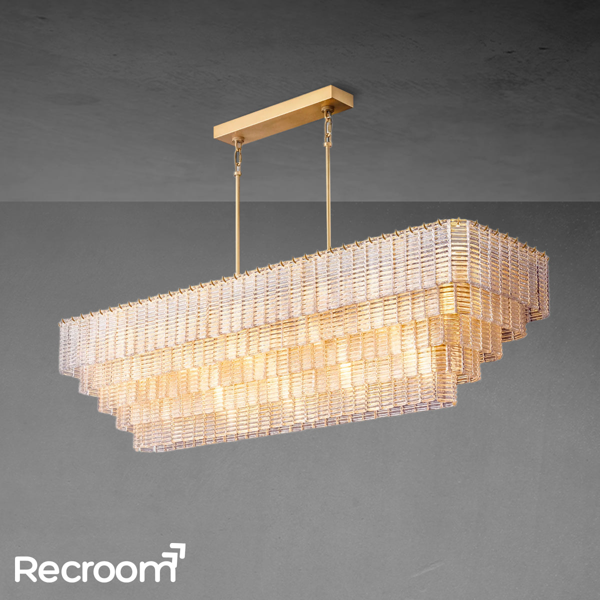 Sirena Clear Glass Rectangular Chandelier 77" - Zonesus