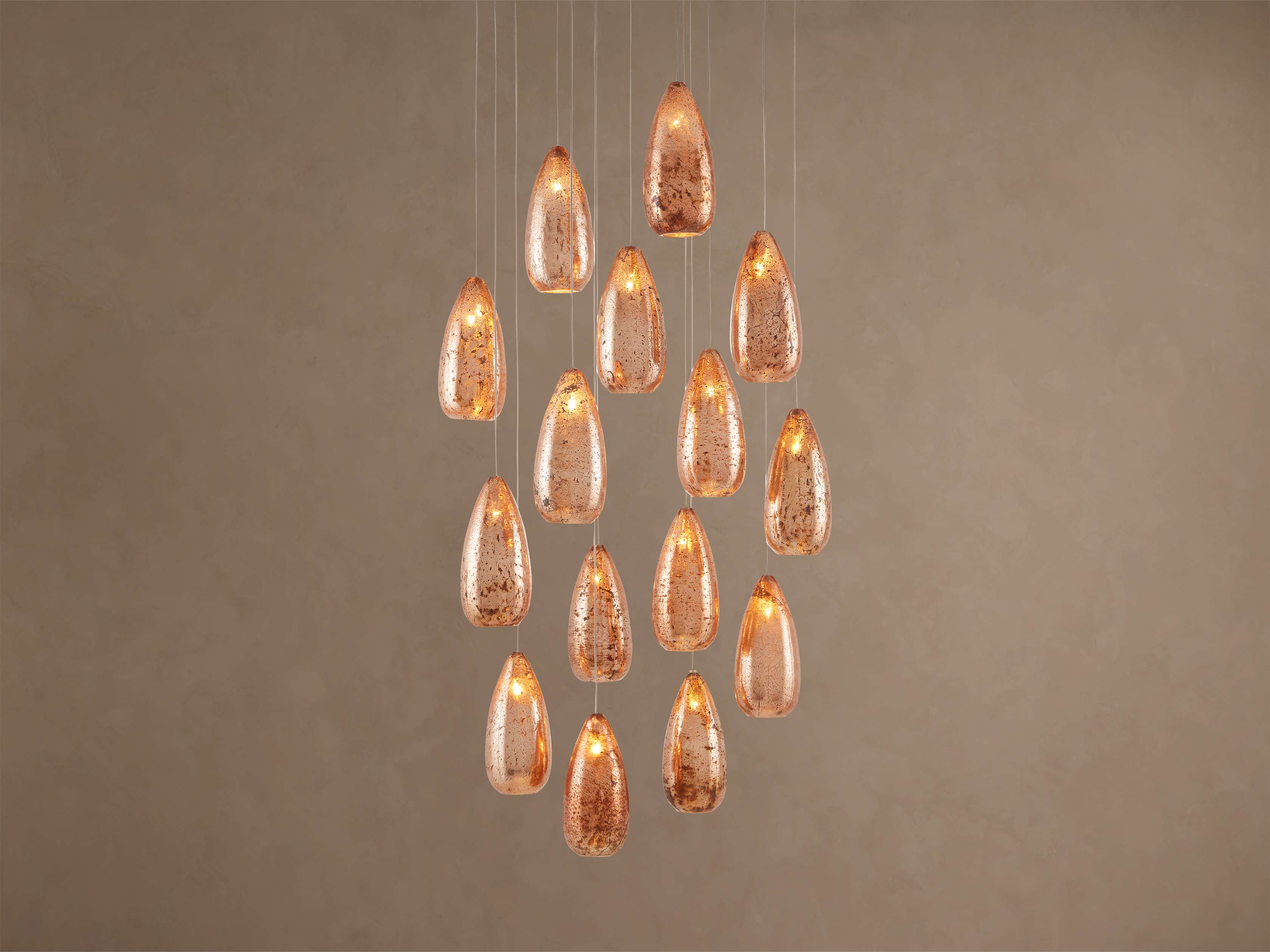 Edda Cascade Teardrop Mercury Glass Round Chandelier 23'' 35''D - Zonesus