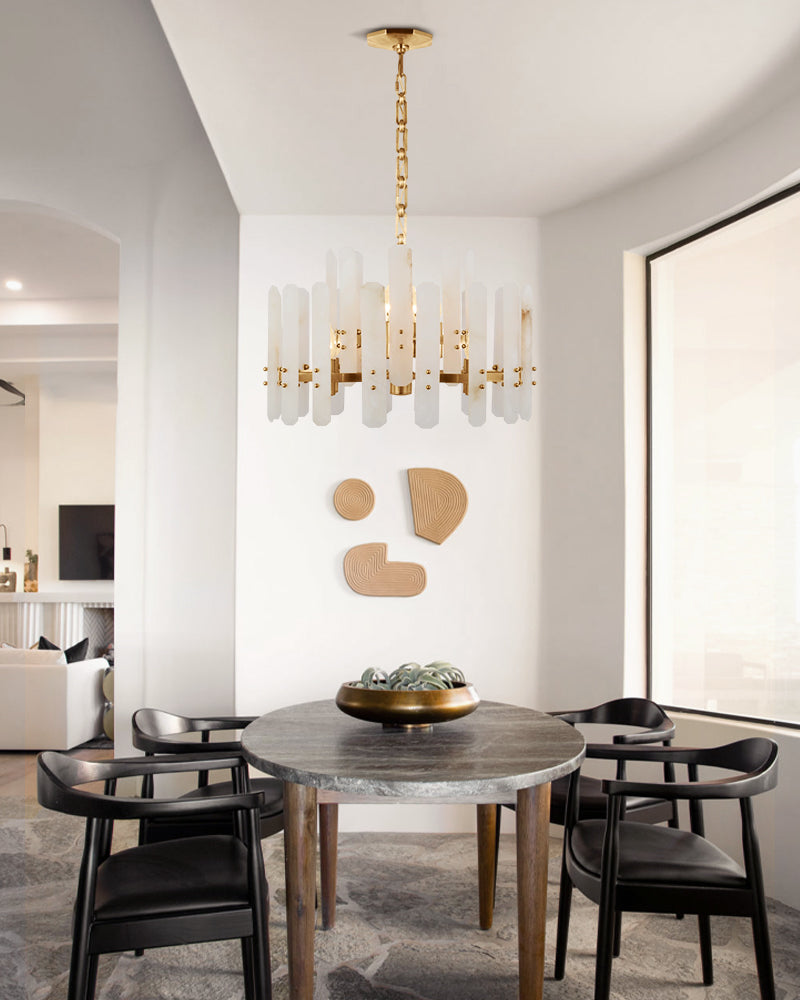 Modern Style Alabaster Round/Oval Chandelier 7“40”45" brushed brass/chrome housing
