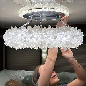 Cervine Round Clear Geode Quartz Crystal Ring Chandelier 24" - Zonesus