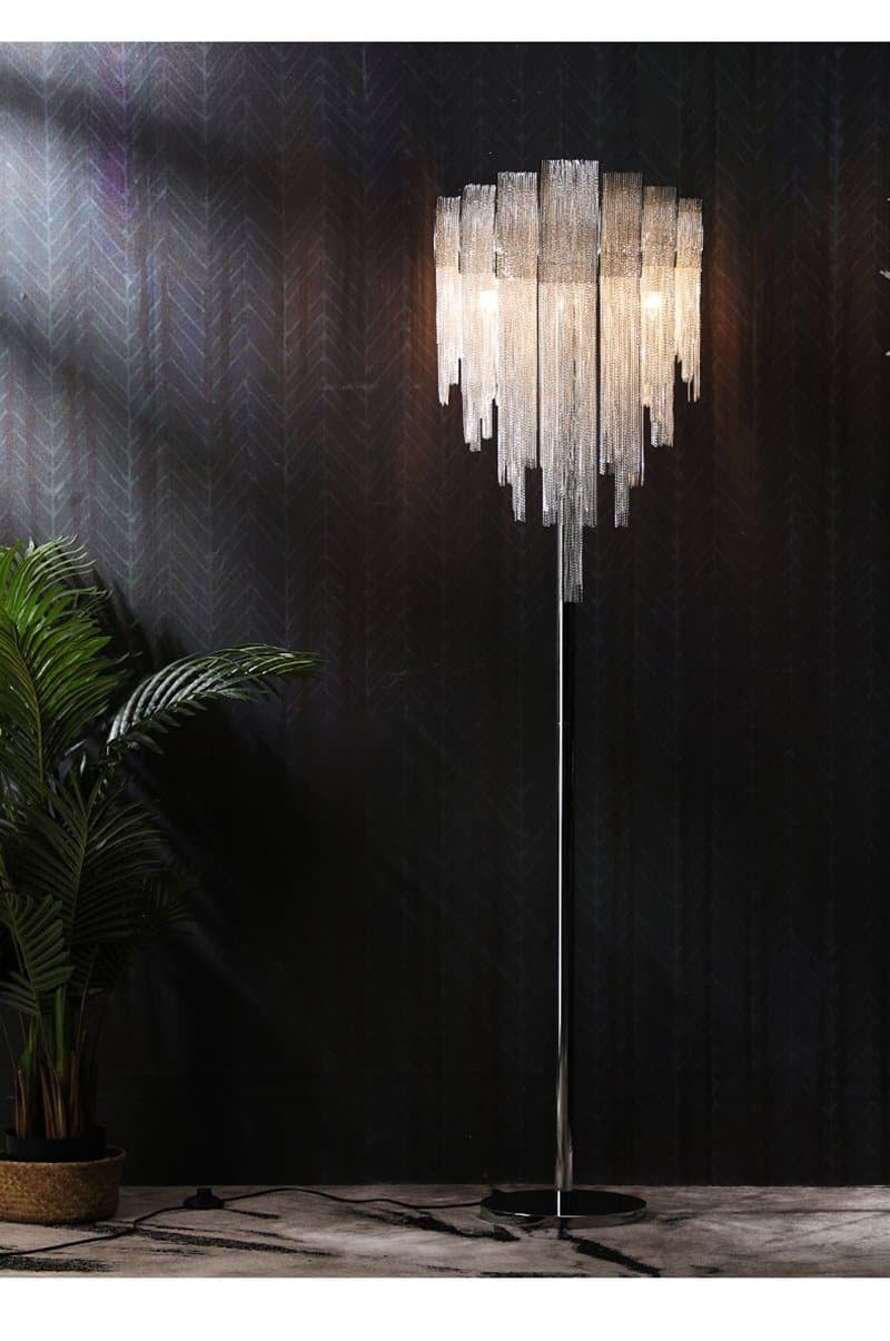 Alisa Luxury Hardware Aluminum Chain Tassel Floor Lamp - Zonesus