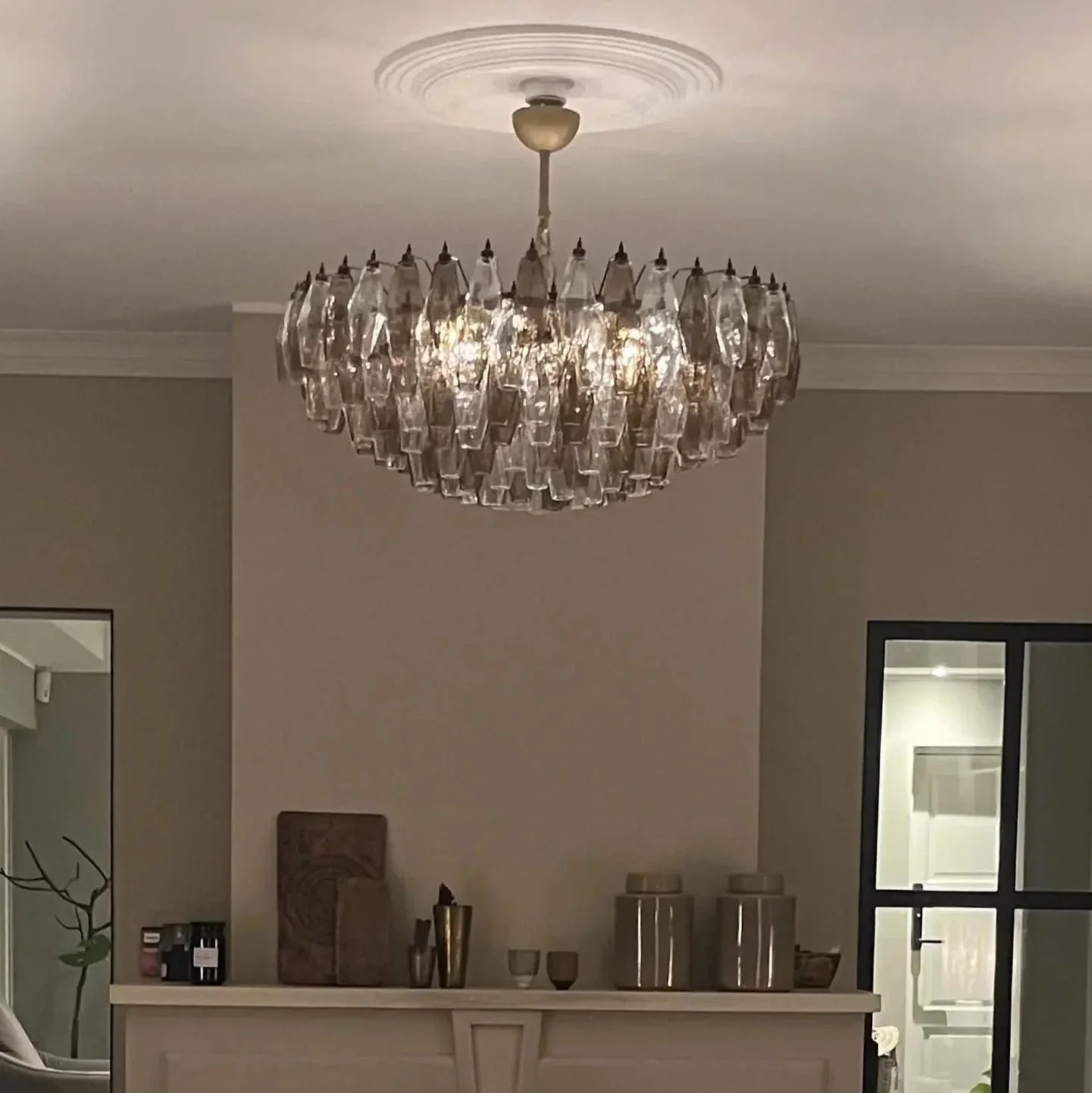 Murano Chandelier – Poliedri – 185 glass – Smoked/Transparent - Zonesus