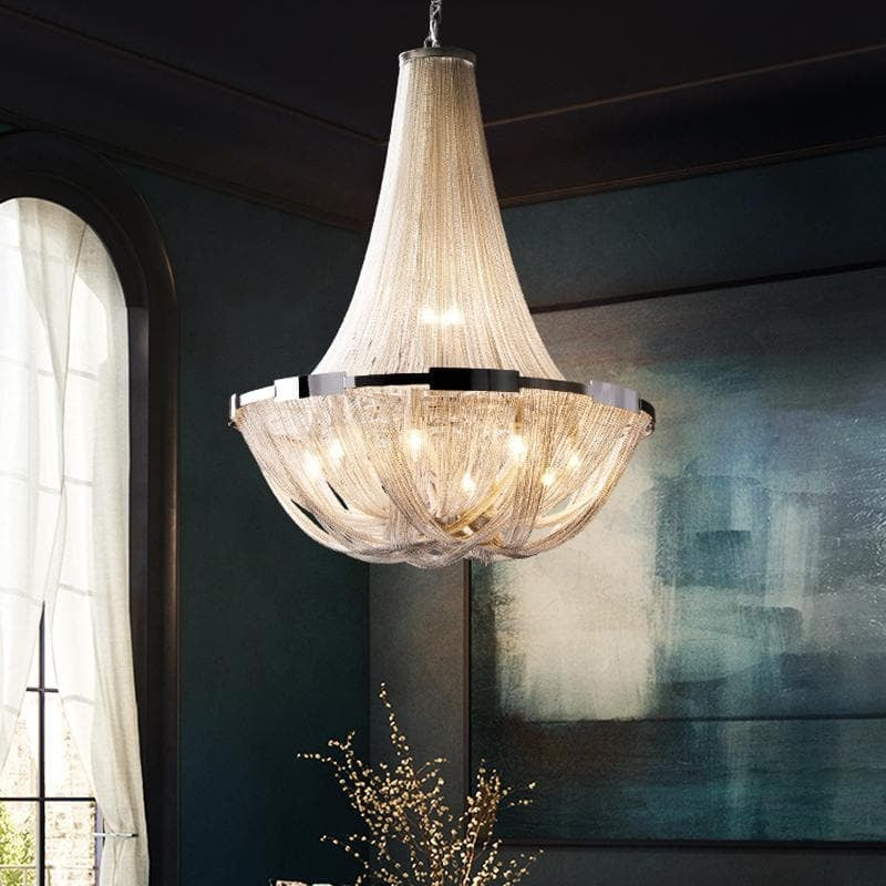 Alisa Luxury Plated Aluminum Chain Tassel Chandelier Diameter 24" 31" - Zonesus
