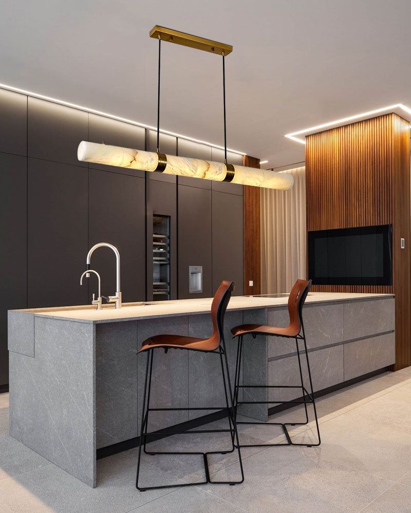Tubular Bells Alabaster Cylinders Brass LED Pendant Lamp | horizonal & vertical