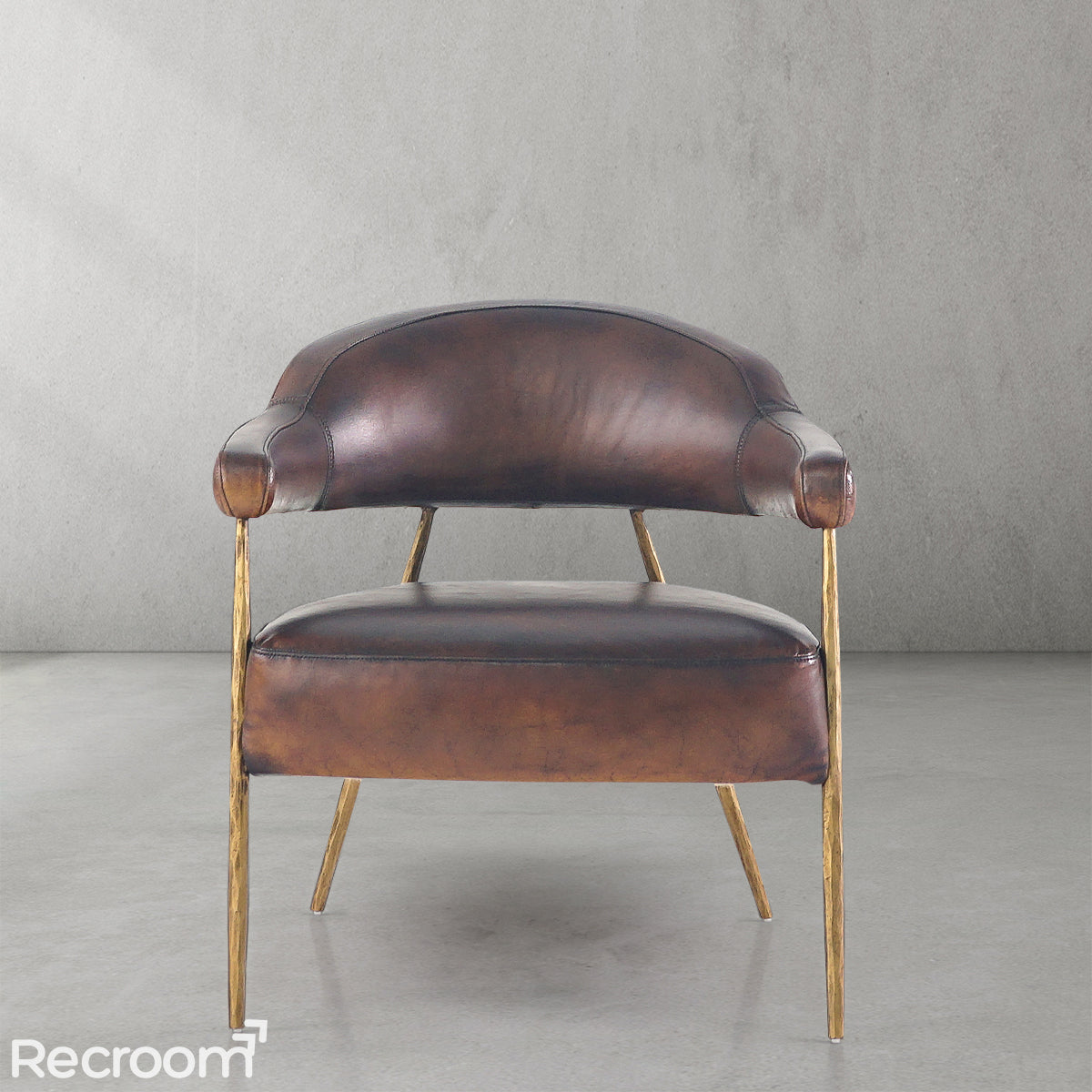 Thaddeo Brown Leather Lounge Armchair - Zonesus