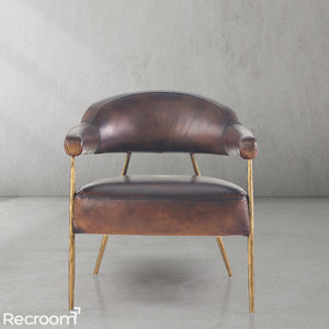 Thaddeo Brown Leather Lounge Armchair - Zonesus