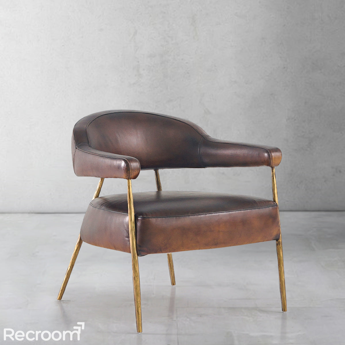 Thaddeo Brown Leather Lounge Armchair - Zonesus