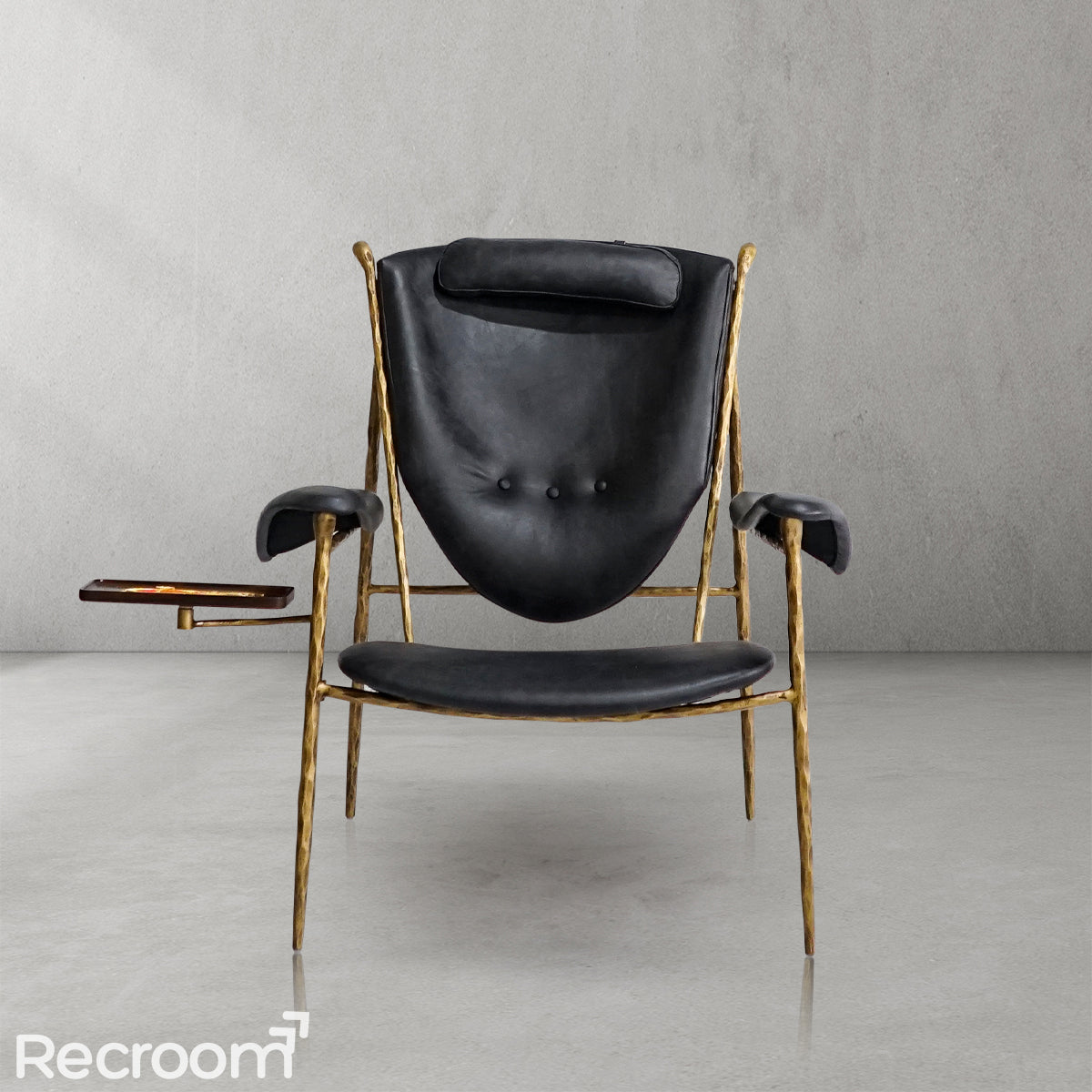 Thaddeo Enamel Wooden Plate Leather Armchair - Zonesus