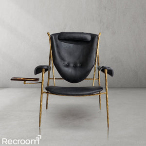 Thaddeo Enamel Wooden Plate Leather Armchair - Zonesus