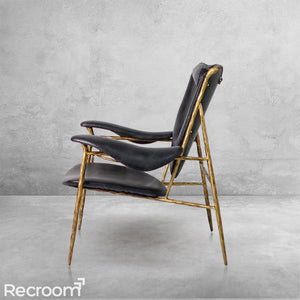 Thaddeo Enamel Wooden Plate Leather Armchair - Zonesus