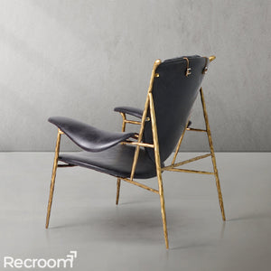 Thaddeo Enamel Wooden Plate Leather Armchair - Zonesus