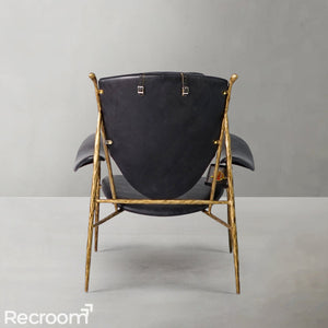 Thaddeo Enamel Wooden Plate Leather Armchair - Zonesus