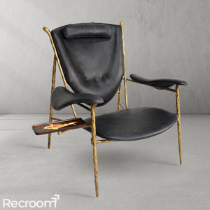Thaddeo Enamel Wooden Plate Leather Armchair - Zonesus