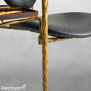 Thaddeo Enamel Wooden Plate Leather Armchair - Zonesus