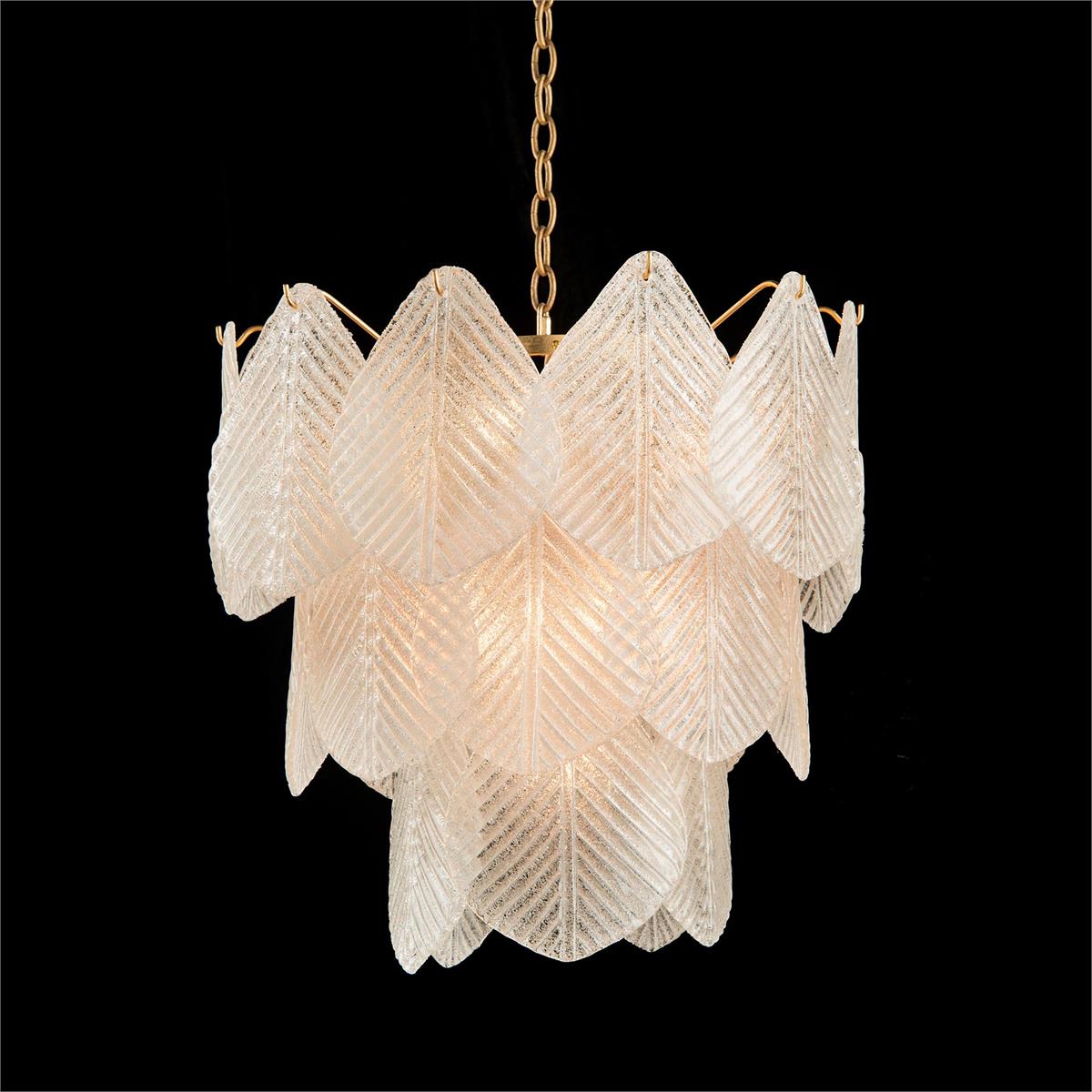 Antique Gold Frosted Glass Nine-Light Chandelier with Cascading Petal Design - Zonesus