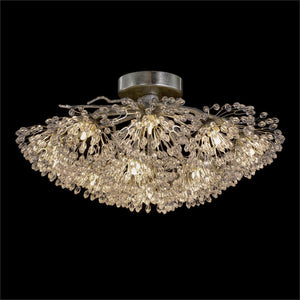 Hanasaku Flower Sixteen-Light Flush Mount in Antique Silver Leaf with Hand-Cut Crystal Accents - Zonesus