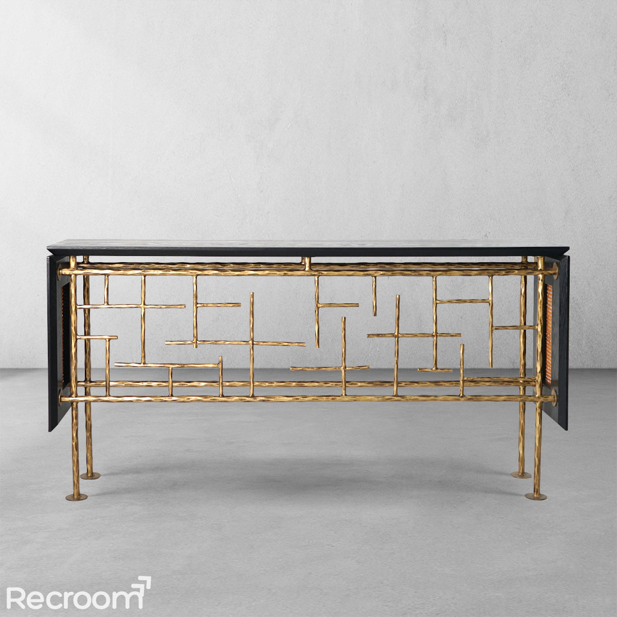 Thaddeo Metal Frame Rattan Console Table - Zonesus