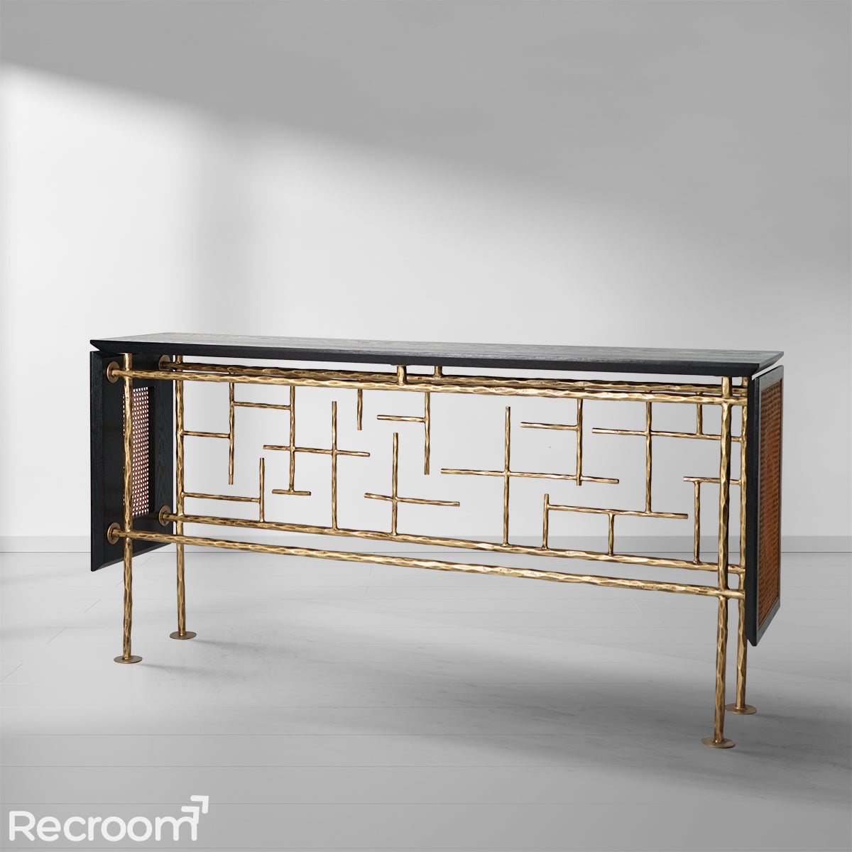 Thaddeo Metal Frame Rattan Console Table - Zonesus